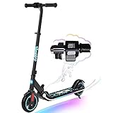 RCB Elektroroller Kinder ab 6-12 Jahren, E-Roller mit LED-Anzeige, Bunte Neonlichter, Einstellbare Höhe und Geschwindigkeit, Nur 6.65KG Faltbarer E-Scooter, Geschenk für Kinder