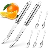 xianzhanEU 2Stück Grapefruitmesser Gebogenes, Grapefruitschäler, Gezacktes Grapefruitmesser für Grapefruit und Orangen Küchenwerkzeug mit 5 Grapefruit löffel