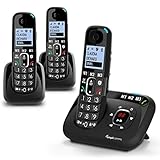 Amplicomms BigTel 1583 Trio schnurloses DECT- Großtastentelefon-Set, Anrufbeantworter, 3 Mobilteile, extra Laute Klingeltöne, Hörgerätekompatibel