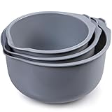 KONZEPT Rührschüssel Set 3-teilig aus Kunststoff in Grau – mit Ausgießer, Anti-Rutsch-Boden, stapelbar, mit Messskala, spülmaschinengeeignet – ideal zum Backen, Mischen & Aufbewahren