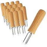 com-four® 16x Pellkartoffel-Gabel mit 3 Edelstahl-Zinken, rostfrei, wiederverwendbar als Maisspieß, Schälhilfe (16 Stück - Holz)