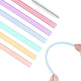 6 Stück Silikon Strohhalme Set - Wiederverwendbare Trinkhalme für Bubble Tea, Cocktail, Coffee, Juice - Mit Reinigungsbürsten, BPA Frei, Farbig