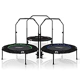 Physionics® Fitness Trampolin - Ø 101cm, höhenverstellbarer Haltegriff, klappbar, 150kg, faltbar, Indoor/Outdoor, Rot/Grün/Blau - Mini-Trampolin, Erwachsene/Kinder, Jumping, Training, Rebounder (Rot)