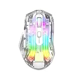 Zienstar-Kabellose Gaming Mäuse mit Transparenter Kristallschale,Tri-Modus (USB Verdrahtet +2.4G Wireless+Bluetooth),Stilles Klicken,Wiederaufladbar,RGB Lichter