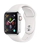 Apple Watch Series 4 (GPS + Cellular, 40mm) - Stainless Steel Case with White Sport Band (Renewed)