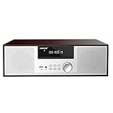 Jahrgang Micro HiFi-System CD-Stereoanlage Mini-Komponente 40W RMS CD-Player UKW/Bluetooth-kompatibel/USB/AUX/Fernbedienung/Kopfhörerbuchse Kompatibel mit hochauflösender Klangquelle,Silber,hölzern