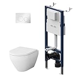 WC-Komplettset - Vorwandelement Spülkasten Unterputz inkl. Betätigungsplatte + Spülrandlos Hänge Wand-WC Tiefspül + WC-Sitz mit Soft-Close-Absenkautomatik, AM.PM Prime Fit IIS90101.SB1700