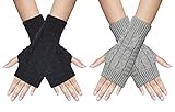 Chalier Fashion 2 Paar Fingerlose Handschuhe Armstulpen Damen,Winter Halb Fingerhandschuhe Winterhandschuhe, Wärmer Strick Kurzer Gestrickte Fingerlose Fäustlinge MEHRWEG