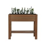 Zestri Hochbeet Blumenkasten Kräuterbeet rechteckig mit Ablage aus Kiefernholz Braun für Garten Terrasse Balkon 78x28x70 cm