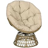 Outsunny Papasansessel Korbsessel Rattan Drehsessel mit Polster 360 Grad Verstellbare Fußstütze 85 x 70 x 82 cm Khaki