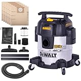 DEWALT Stealthsonic Shop Staubsauger nass und trocken, ultra-leiser Edelstahl-Shop-Staubsauger, 4 PS Hochleistungs-Staubsauger mit komplettem Zubehör-Set und 6 Staubbeuteln für Zuhause, Werkstatt