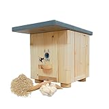 Hummelhaus Komplettset mit Wachsmottenschutz und Nistmaterial Kapok Holzspäne Hummeltür mit Anflugrampe Hummelkasten Nistkasten für Hummeln Massivholz Nisthilfe Insektenhotel wetterfest PPNatura