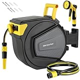 Schlauchtrommel mit Gartenschlauch 20m, Schlauchaufroller zur Wandmontage, 180° Schwenkbar & Automatische Aufrollung, Wand Schlauchbox inkl. 9-Funktionen Handbrause, für Bewässerung, Autowäsche