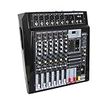 STRAFBRG Professioneller 6-Kanal-Mixer Mit Leistungsverstärker, All-in-One-Stufenleistungs-Hochleistungsmixer, DSP-Effekt, 700-W-Watt-Verstärker,Präzise Steuerung und Einstellung