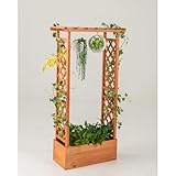 COSTWAY Hochbeet mit Rankgitter & hängendem Dach, Pflanzkasten mit Rankhilfe, Blumenkasten für Kletterpflanzen & hängende Körbe, für Garten Hof Terrasse, Pflanzgefäß aus Holz, Orange, 66x32x152cm