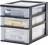 Iris Ohyama, Schubladenschrank, Schubladencontainer, 3 Schubladen (2 x 4L + 1 x 7L), Format A4, durchsichtige Schubladen, Büro, Wohnzimmer - Organizer Chest OCH-2021 - Schwarz