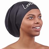 Badekappe für Lange Haare - Bademütze für Damen & Herren - Extra große Schwimmkappe - Hochwertige, wasserdichte Silikon Schwimmmützen - Auch für Dreadlocks - Ihre Haare bleiben trocken (Black XL)