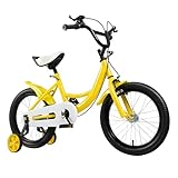 TyochiAki 16 Zoll Kinderfahrrad für Jungen und Mädchen Kinder Laufrad mit Stützräder Rücktrittbremse Kids Bike mit Verstellbarem Sattel und Lenker (Gelb, Schwarz)