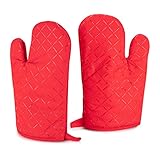 LS Industries Ofenhandschuhe Anti Rutsch (Rot), Hitzebeständig bis 250°C, aus Baumwolle und mit einem Silikon-Netz überzogen für sicheren Halt