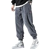 GYSAFJ Haremshose für Herren, Streetwear, warme Cordhose, Outdoor-Komfort, lockere Jogger, Sporthose, Graue Herren-Hose, Groß