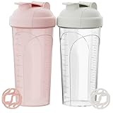 PZMLOASN 2 Stück Protein Shaker bottle 700ml - Auslaufsicherer Schraubdeckel - BPA-frei, aus babyflaschentauglichem Material, für Damen und Herren (Rosa+Weiß)