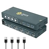 USB3.0 KVM Switch HDMI 4 Port,4K@60Hz,USB 3.0 KVM Switches HDMI,HDMI2.0,HDCP2.2,4 PC 1 Monitor Switch,Button Switch,3 USB3.0-Anschlüsse, kompatibel mit einer breiten Palette von USB3.0-Geräten