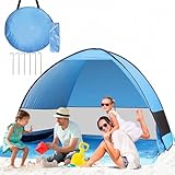 Strandmuschel Pop Up Zelt,Tragbar Light Automatisches Strandzelt UPF 50+ wurfzelt Sun Shelter für 3-4 Personen Beach Zelt Familien Sonnenschutz Strand Camping, Wanderausflug, Garten