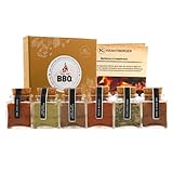 Kb KRAUTBERGER BIO BBQ Geschenkbox für Männer I 6 Grillgewürze Grill Geschenk für Papa Vatertagsgeschenk I Geschenkset Barbecue Gewürzmischungen in Bio-Qualität + Rezepte - Vatertag Geschenkidee