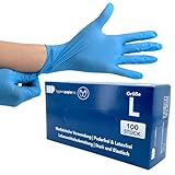 Bové 100 Nitril Einweghandschuhe - Blau - Größe L - Latexfrei & Puderfrei - Für Medizin & Lebensmittel - Reißfest & Elastisch