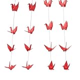 Origami-Papierkraniche, Origami-Vögel, Luftschlangen, Papierkranich zum Aufhängen, handgefertigt, gefaltet, Origami-Papierkranich-Girlande für Hochzeit, Party, Babyparty, Rot (4 Strings)