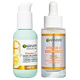 Garnier Gesichtsserum gegen Flecken, mit Vitamin C und Salicylsäure, aufhellende und glättende Wirkung, 30 ml + Gesichtsserum in aufhellender Creme gegen Flecken, LSF 25, 50 ml – 2 Produkte