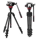 Manfrotto 055 Video-Stativ w/502 Video Fluid Head Kohlefaser Professionelles Schwerlastsystem mit Nivelliersäule Hebelverriegelung Kamerastativ Ständer für DSLR/spiegellose Kameras Camcorder