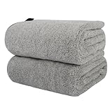 KinHwa 2er Pack Mikrofaser Handtuch, Mikrofaser Handtuch Haare, Bambuskohle Mikrofaser handtücher Lange Haare, Badetuch, flauschig und saugfähig, 50 x 100cm Grau