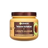 Garnier Wahre Schätze Nährende 1-Minute Haarkur für sehr trockenes und frizzy Haar, Haarmaske mit Avocadoöl und Sheabutter für geschmei ,dickeres Haar, Mit Anti-Frizz-Effekt, Vegane Formel, 340 ml