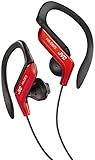 JVC HA-EB75-RN-U Sportkopfhörer mit verstellbarem Haken, 5-Fach verstellbar, spritzwassergeschützt, kraftvoller Bass-Sound, 1,2 m Kabel, kompatibel mit Smartphone, Rot