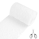 Tischläufer Spitze Weiß, 15 cm x 25 m Spitzenband Tischdeko Hochzeit mit der Schere, Tischband Abwaschbar Hochzeitsdeko, Dekoband Tischläufer für Hochzeit Taufe Kommunion Festliche Dekoration
