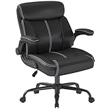 AnyGod Exekutiv-Leder-Bürostuhl, ergonomischer Drehstuhl mit Mittelkopfstütze und hohem Komfort für das Homeoffice, mit hochklappbaren Armlehnen, Lendenstütze, höhenverstellbar und Schwenkrollen