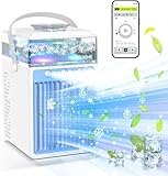 Mobile Klimageräte, Mini Luftkühler für Zimmer, 4 in 1 Klimaanlage Ventilator und Luftbefeuchter, USB Air Cooler mit 7 LED Leuchten, 2 Modi und 3 Geschwindigkeiten für Zuhause, Büro, Reisen