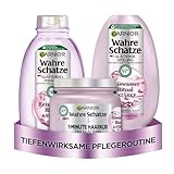 Garnier Wahre Schätze Glättendes Haarpflege-Set mit Reiswasser für mittellanges Haar, Für mehr Glanz und Geschmeidigkeit, Shampoo (250 ml), Spülung (200 ml), 1-Minute Haarkur (340 ml), 3-teilig