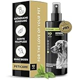 Peticare Natürliches Trocken-Shampoo für Hunde | Stressfreie Reinigung ohne Wasser | bei Schmutz, Gerüchen | Fell-Pflege für alle Fellarten | Mit Argan- & Kokosöl, parabenfrei | petDog Health 2111
