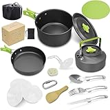 ELEUTH Camping Kochgeschirr Set für 2 Personen,14-TLG Outdoor Camping Geschirr Set mit Camping Topf und Pfanne,Tragbar Camping kochset für Camping Outdoor Kochen Wandern Reisen