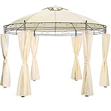 tectake® Pavillon rund Ø 3,5m, Partyzelt mit Dach und Seitenteilen, inkl. Befestigungsmaterial, Zelt Überdachung für Garten, Event Shelter, Festzelt, wasserdicht - Creme