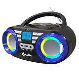 KLIM B3 Tragbarer CD Player - NEU 2024 - FM Radio, CD, MP3, Bluetooth, AUX, USB, RGB LED - CD Boombox - wiederaufladbaren Akku - Verbesserte CD-Laserlinse - Digitaler EQ