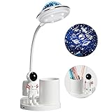 WLHBF Schreibtischlampe Kinder, LED Astronaut Tragbar Tischlampe, Leselampe mit Projektion &Bleistifthalter, Schreibtischlampe Dimmbar Wiederaufladbar Lampe für Student Schlafsaal Studie Lesen