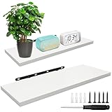 MIUUIPI Wandregal, 1er-Set Schweberegal Weiss, 40cm Regal Wand, Wandboard, Wandregalen Holz Hängeregale zur Wandaufbewahrung, Bücherregal Wand Gewürzregal, Wanddeko Wohnzimmer, Küche, Büro