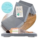 Herlag Orthopädische Klappmatratze 195x75x14cm - Extra Dickes Gästebett 14 cm hoch - Faltmatratze Härtegrad H3 Deluxe-Komfort Visco-Schaum - Faltbare Gästematratze 3-teilig - Bezug waschbar - Grau