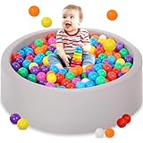 Baby Bällebad Schaumstoff-Ballpool mit 200 dreifarbigen Bällen, Bälle für Bällebad für Baby Bällebad mit Kunststoffbällen inklusive Runder weicher Faltbarer großer Bällebad für Kleinkinder Innen- und