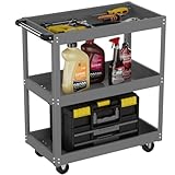 ALANNG Rollender Werkstattwagen, Schwerer Werkzeugwagen mit 3 Tabletts, Metall Servicewagen für Garage & Werkstatt, Grau