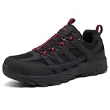 SHULOOK Herren Wanderschuhe Wasserdicht Leichte rutschfest Trekkingschuhe Outdoorschuhe Schwarz/Rot Gr 43EU
