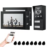 JeaTone WLAN 2-Familien Video Türsprechanlage mit 7''IP Touchscreen, 1080P Türklingel mit Kamera,Gegensprechanlage mit Türöffner,APP/Swipe Card Unlock,Bewegungsmeldung,2-Draht Technik,2 Familien